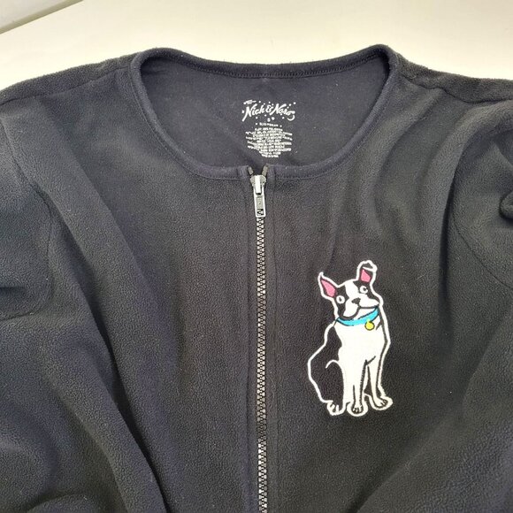 Nick & Nora Womens Black Dog Fleece One Piece Feet Pajamas With Zipper Closure - Picture 3 of 5